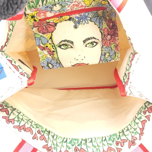 BRIGHTON Love Tweet Canvas Large Tote Bag Birds Hearts Butterflys Shoulder Carry - Picture 9 of 12